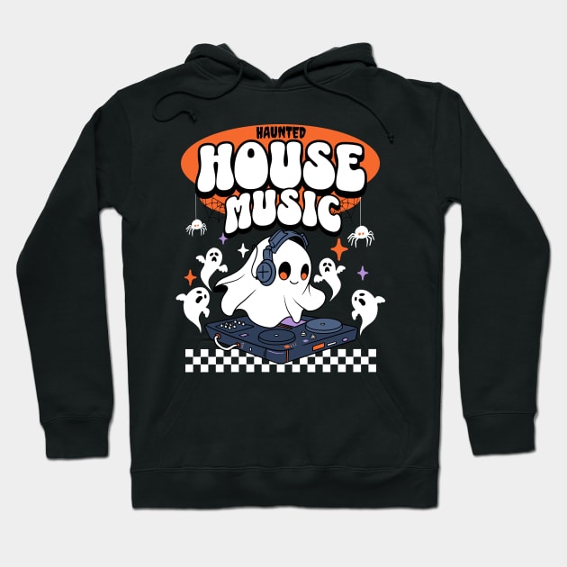 HOUSE MUSIC  -  Haunted Ghost DJ (white) Hoodie by DISCOTHREADZ 